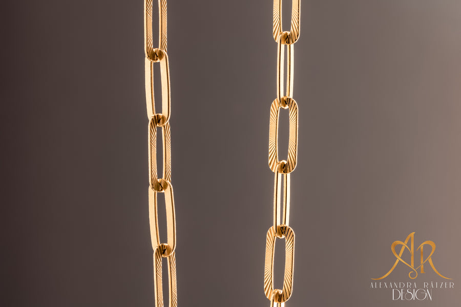 5 Stil Halskette & Armband in Einem. Wassermelonen Turmalin & Art Deco Goldkette