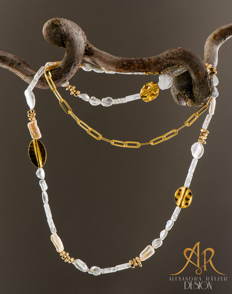 Keshi Perlen & Gold 5 Stil Kette & Armband in Einem