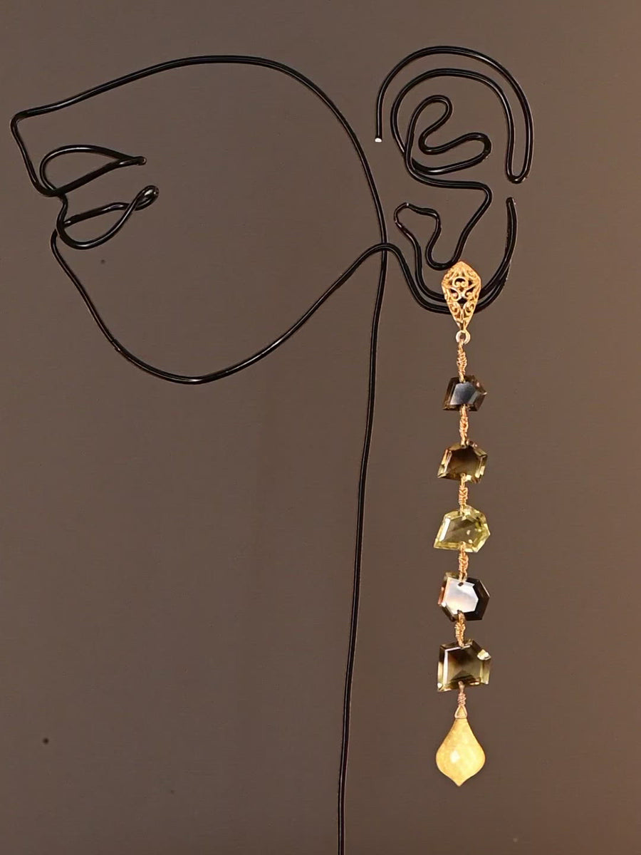 Spektakuläre Ohrringe mit Bi-Color Citrin in ausgefallenem geometrischen Schliff